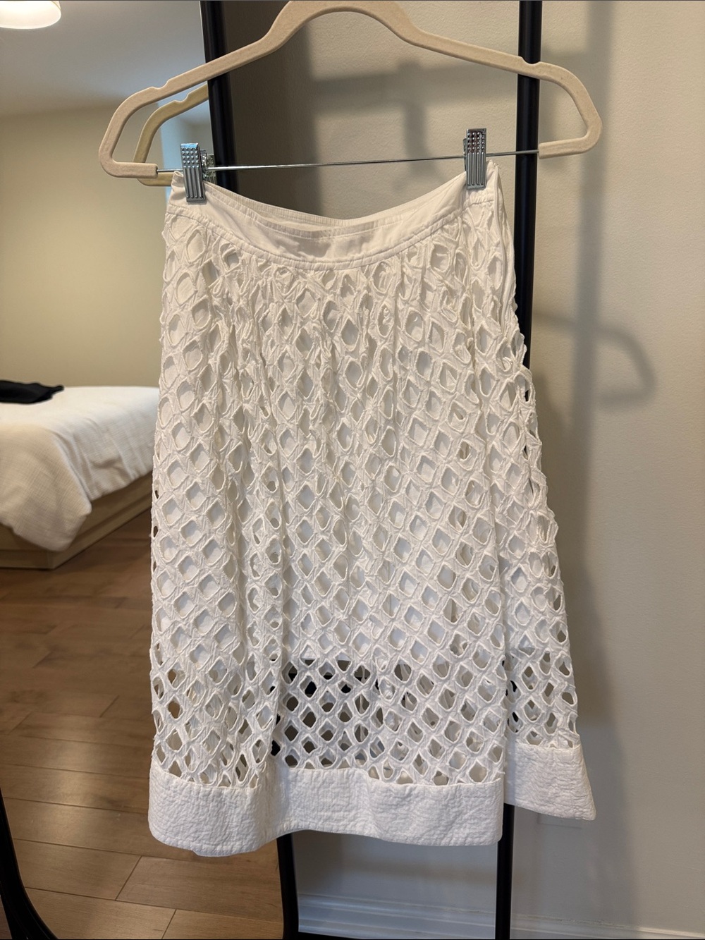 Anthropologie White Lace Overlay A-Line Skirt